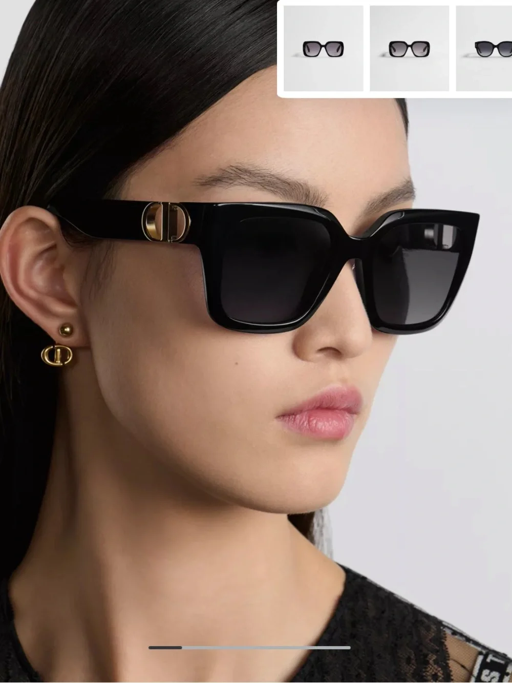 Dior Black Square Sunglasses with Gold CD Temples (30Montaigne S8U)